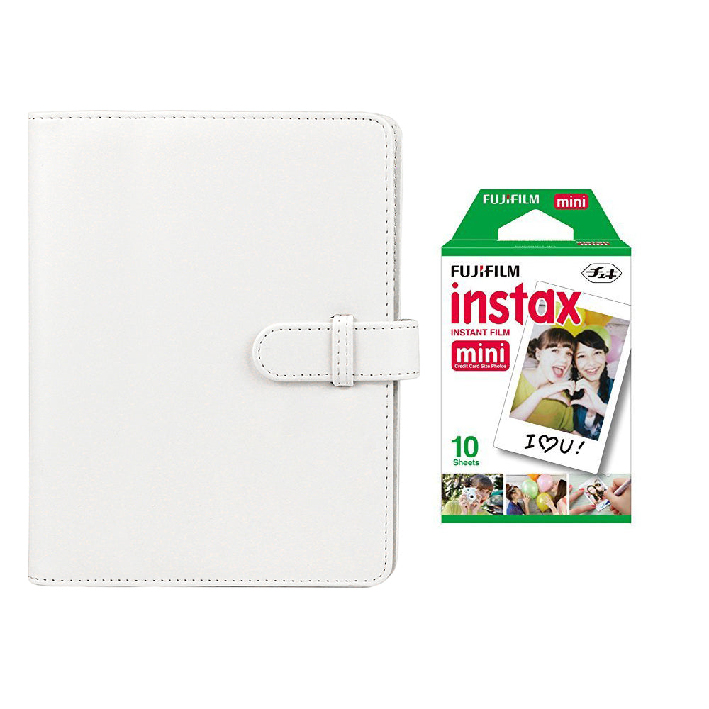 Fujifilm Instax Mini 10X1 Instant Film With Compatible 128 Pockets Mini Photo Album lce white