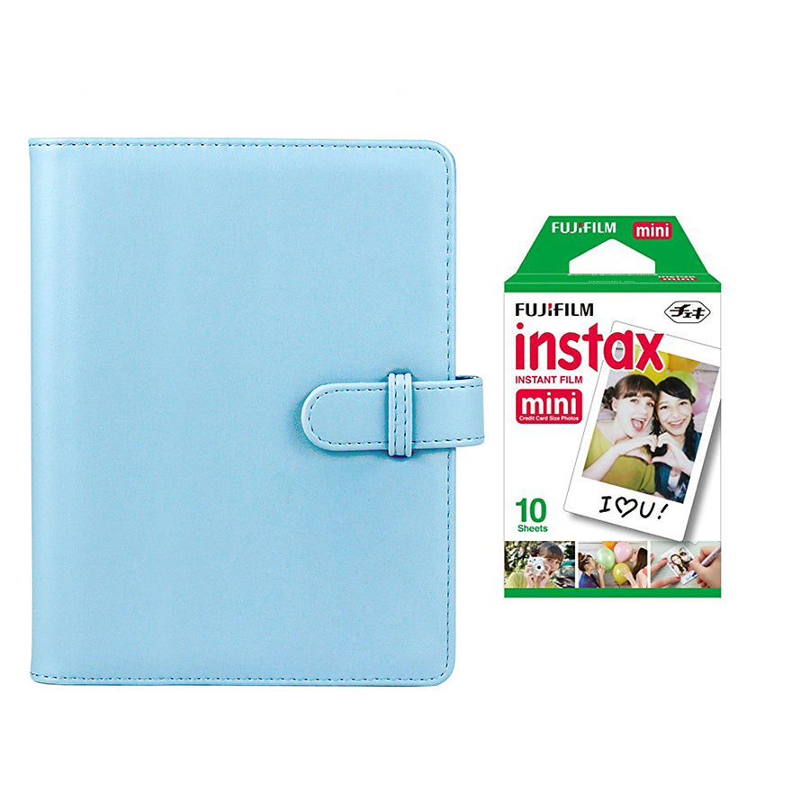 Fujifilm Instax Mini 10X1 Instant Film With Compatible 128 Pockets Mini Photo Album Sky blue