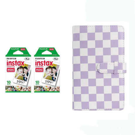 Fujifilm Instax Mini 10X2 Instant Film With 96-Sheets Album For Mini Film (3 inch) Purple Checkboard