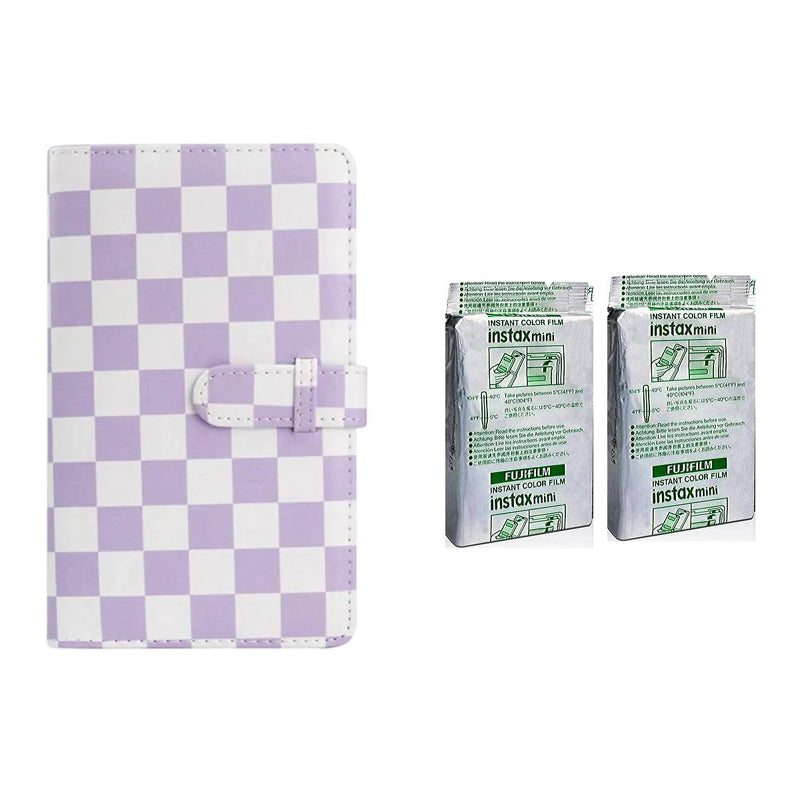 Fujifilm Instax Mini 10X2 Instant Film With 96-Sheets Album For Mini Film (3 inch) Purple Checkboard
