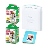 Fujifilm instax SHARE Smartphone Printer SP-1 With 2x Fuji Instax Mini Twin Pack Instant Film (= 40 Shoots) +With Photo Album 64 Pockets Blue Value Set Bundle SP-1 ()