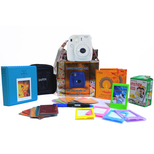 Fujifilm Instax Mini 9 Smokey White Festive Pack Instant Camera (White)