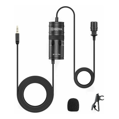 BOYA BY-M1 Pro Omnidirectional Lavalier Condenser Microphone with Gain control, Headphone-out, Noise cancellation for iPhone Android Smartphone DSLR Camera Camcorder Audio Recorder YouTube(20ft Cable)