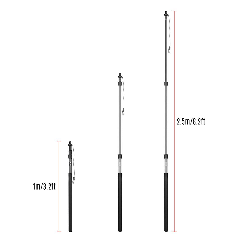 BOYA BY-PB25 Carbon Fiber Boom Pole with Internal XLR Cable for Shotgun Microphone Holder Boom Arm Extend 8.2ft