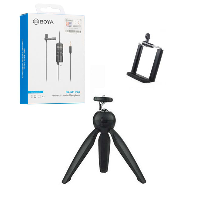 BOYA BY-M1 Pro with Mini Tripod and Mount 1 Omnidirectional Lavalier Condenser Microphone