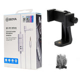 BOYA BY-M1 white with Fur-Lav and Mount5 Omnidirectional Lavalier Condenser Microphone