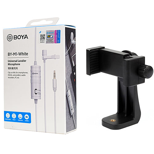 BOYA BY-M1 white with Mount5 Omnidirectional Lavalier Condenser Microphone