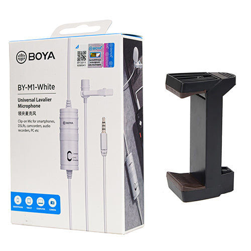 BOYA BY-M1 white with photron mount ph100 Omnidirectional Lavalier Condenser Microphone