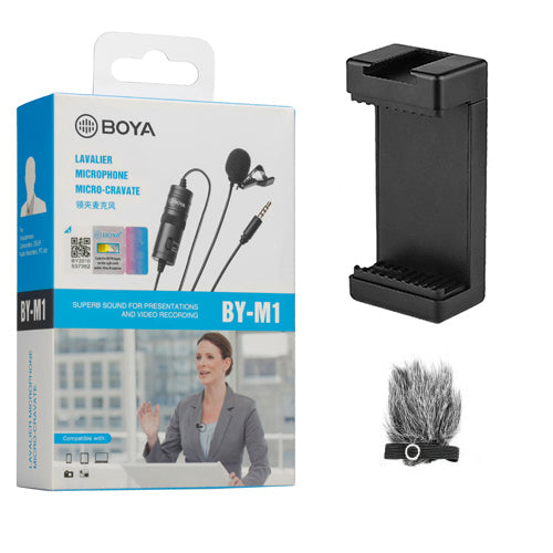 BOYA BY-M1 with Fur-Lav and Mount3 Omnidirectional Lavalier Condenser Microphone