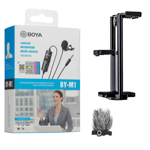 BOYA BY-M1 with Fur-Lav and Mount4 Omnidirectional Lavalier Condenser Microphone