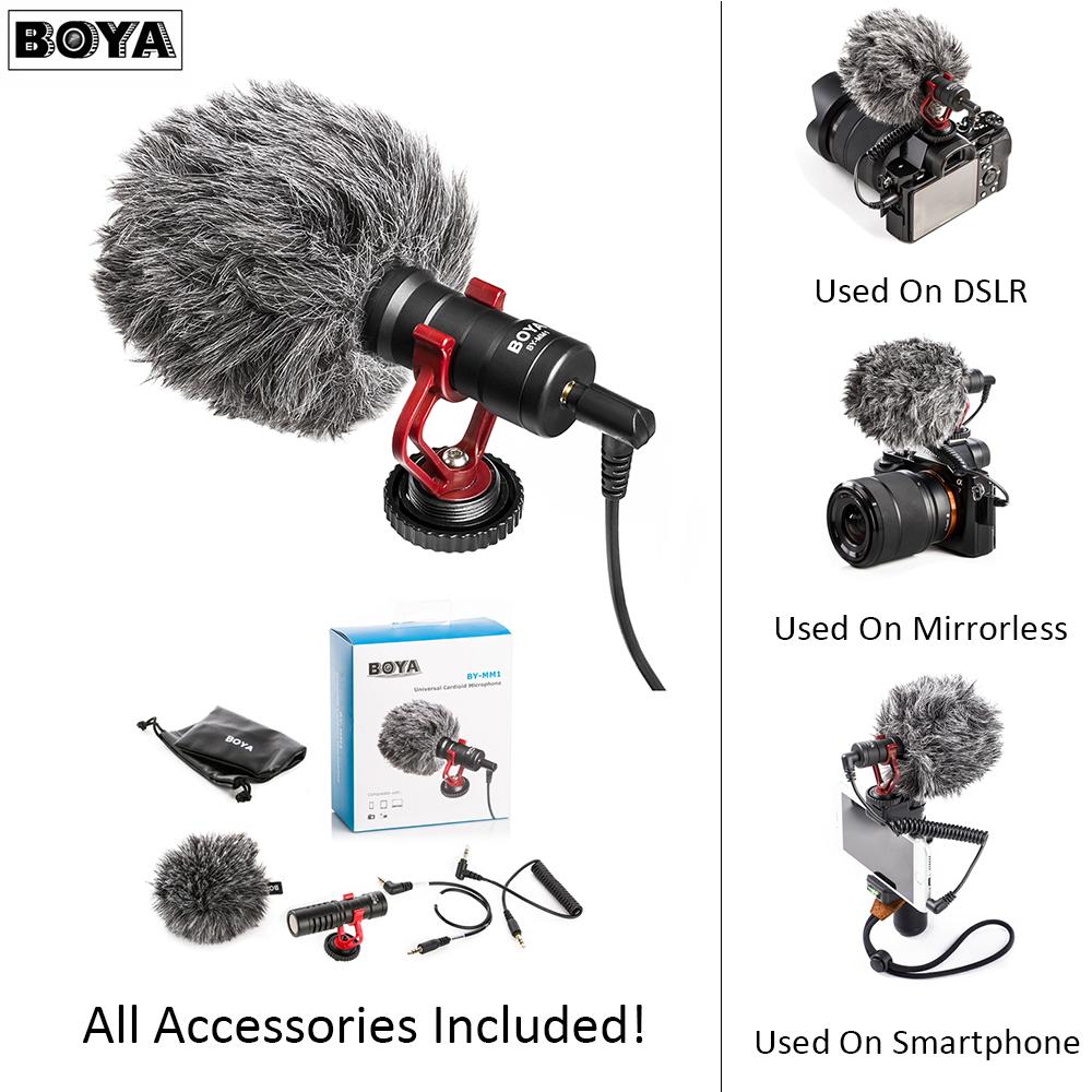 BOYA BY-MM1 with Mini Tripod and Mount 3 Universal Cardiod Shotgun Microphone