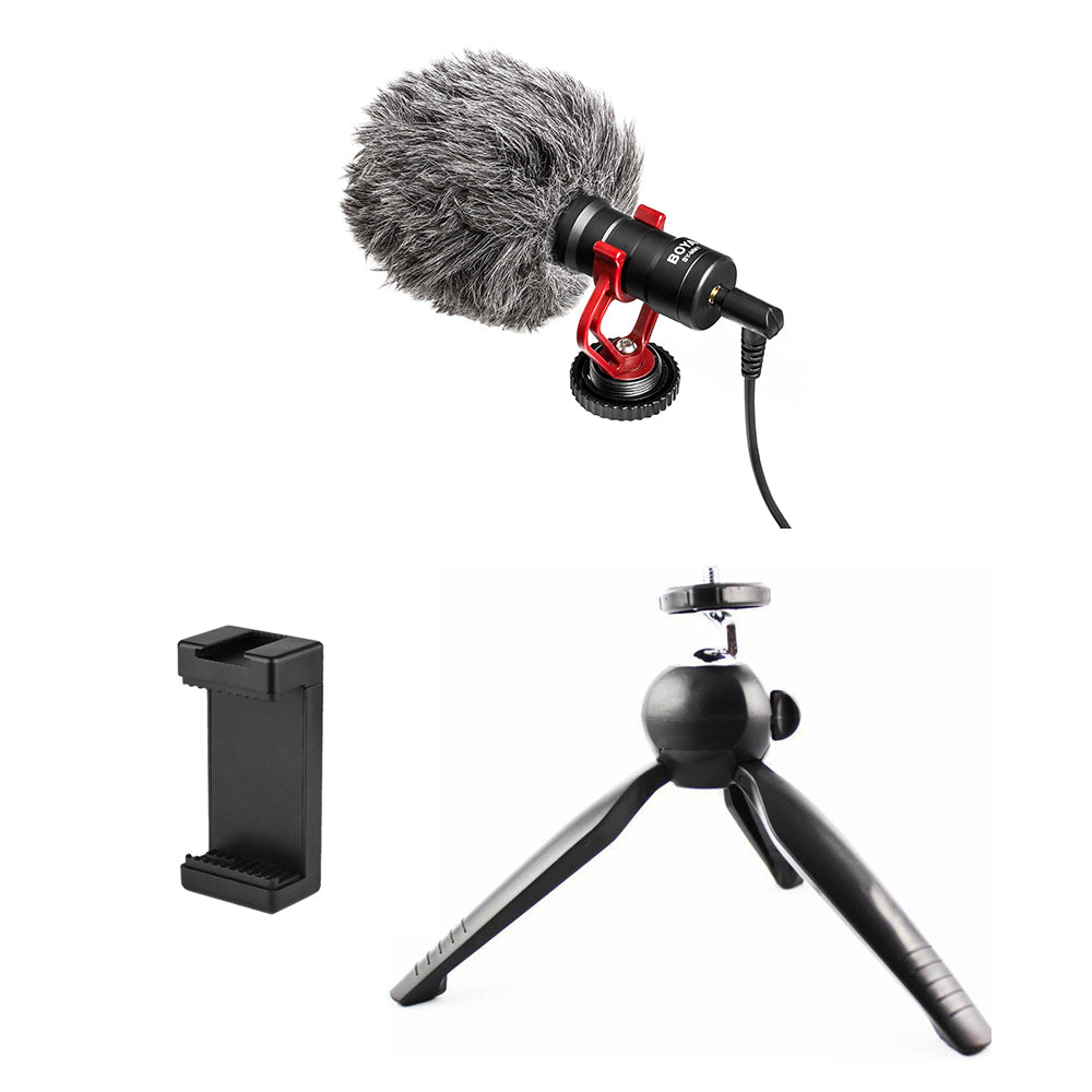 BOYA BY-MM1 with Mini Tripod and Mount 3 Universal Cardiod Shotgun Microphone