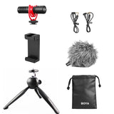 BOYA BY-MM1+ with Mini Tripod and Mount 3 Super-Cardioid Shotgun Microphone