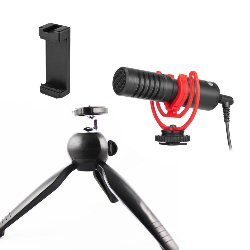 BOYA BY-MM1+ with Mini Tripod and Mount 3 Super-Cardioid Shotgun Microphone