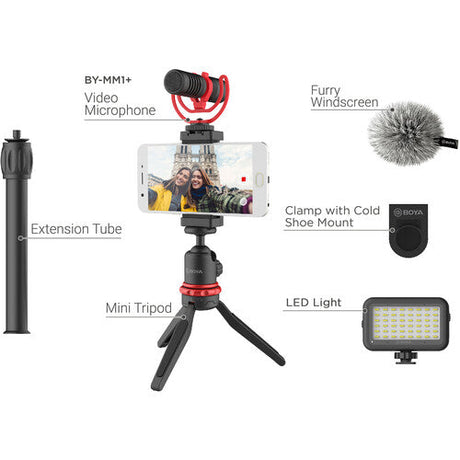 BOYA BY-VG350 Ultimate smartphone video kit Plus with BY-MM1+ Mic, LED Light, and Accessories