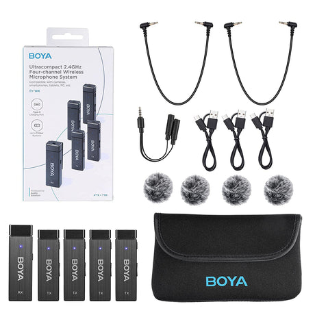 BOYA BY-W4 2.4G 4 Channel Wireless Lavalier Microphone For PC Smarphone Cameras