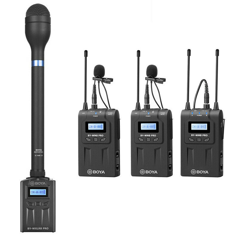 BOYA BY-WM8 Pro-K2 +BY-WXLR8 PRO +BY-HM100 Wireless Microphone