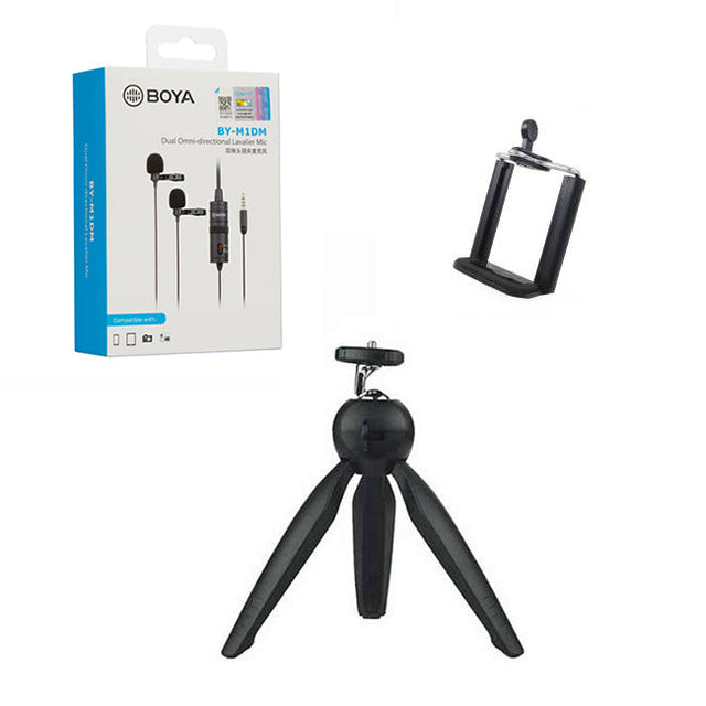 BOYA By-M1DM with Mini Tripod and Mount 1 Dual omni-directional Lavalier Microphone