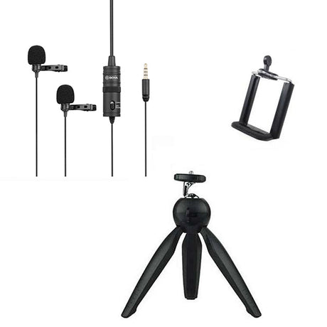 BOYA By-M1DM with Mini Tripod and Mount 1 Dual omni-directional Lavalier Microphone