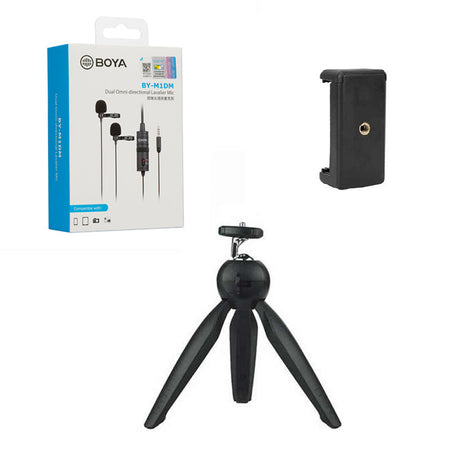 BOYA By-M1DM with Mini Tripod and Mount 2 Dual omni-directional Lavalier Microphone