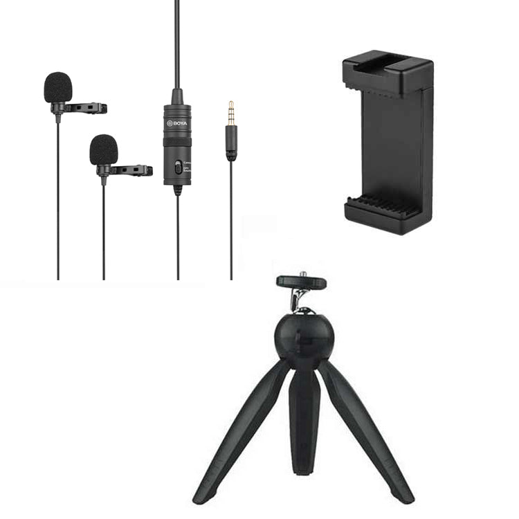 BOYA By-M1DM with Mini Tripod and Mount 3 Dual omni-directional Lavalier Microphone