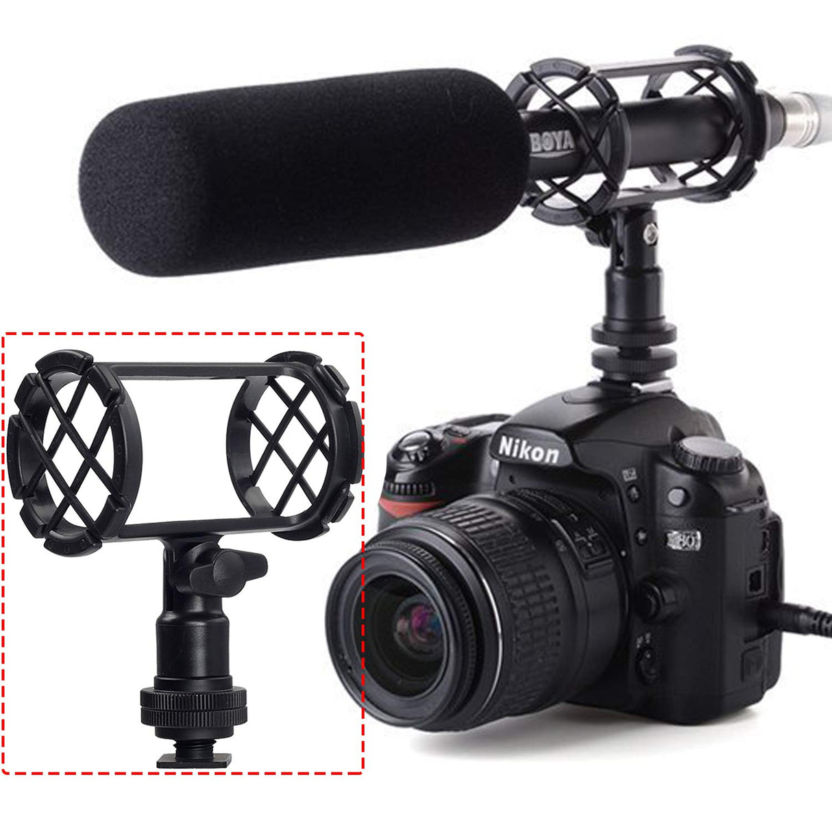 Boya BY-C04 Camera Microphone Shockmount with Hot Shoe Mount for AKG D230 Senheisser ME66 Rode NTG-2 NTG-1 Audio-Technica AT-875R