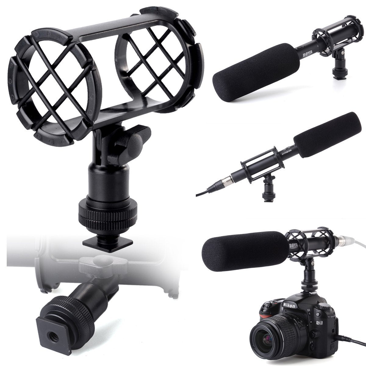 Boya BY-C04 Camera Microphone Shockmount with Hot Shoe Mount for AKG D230 Senheisser ME66 Rode NTG-2 NTG-1 Audio-Technica AT-875R