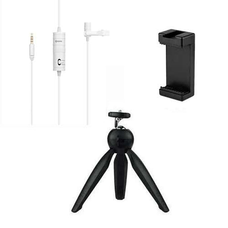 Boya BY-M1 White with Mini Tripod and Mount 3 Omni Directional Lavalier Microphone