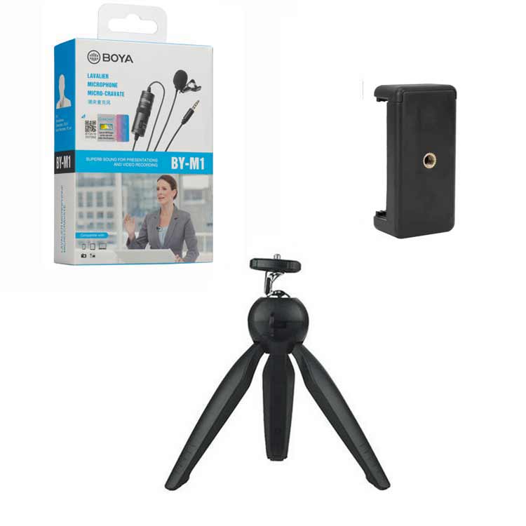 Boya BY-M1 with Mini Tripod and Mount 2 Omni Directional Lavalier Microphone