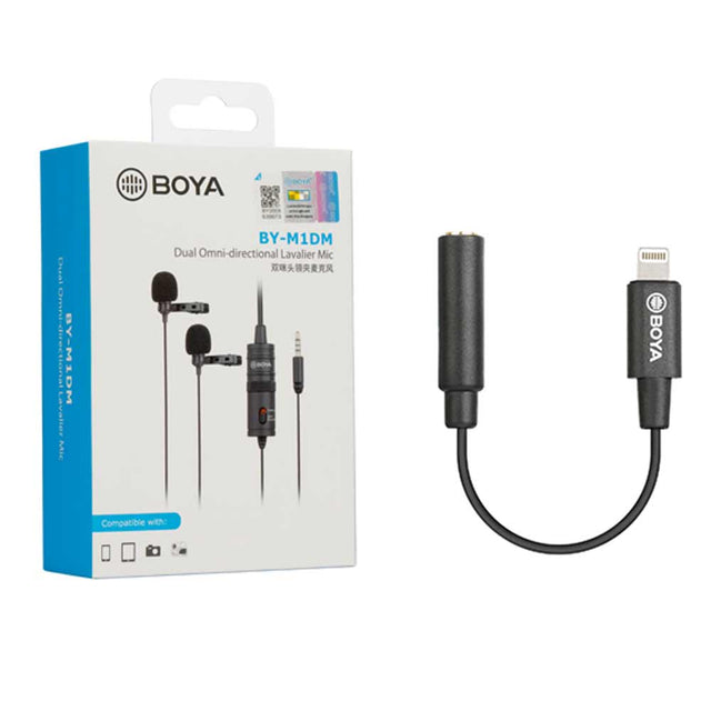 Boya BY-M1DM with BY-K3 3.5mm Female TRRS to Male Lightning Adapter Cable compatible with iphone 13, 12, 11 and 10