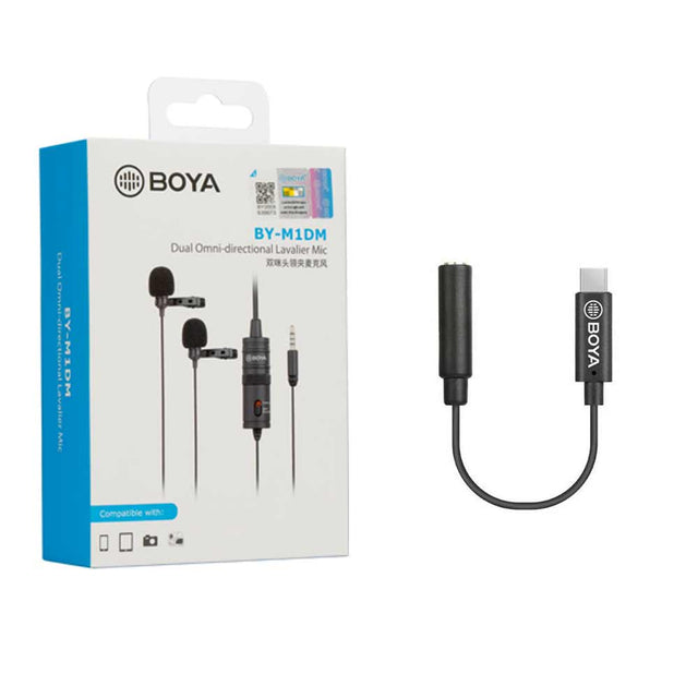 Boya BY-M1DM with BY-K4 3.5mm Female TRS to Male USB Type-C Adapter Cable Compatible with Android Phones