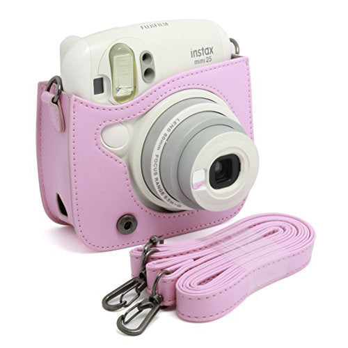 CAIUL PU Leather Instant Camera Case For Fujifilm Instax Mini 25 Instant Camera,Pink