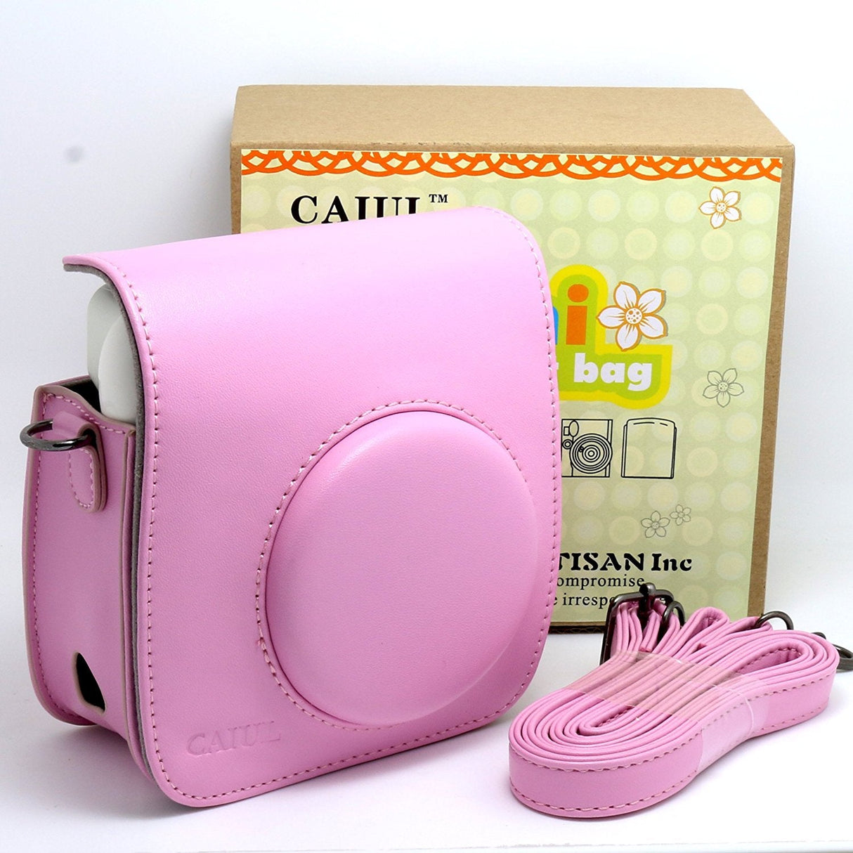 CAIUL PU Leather Instant Camera Case For Fujifilm Instax Mini 25 Instant Camera,Pink