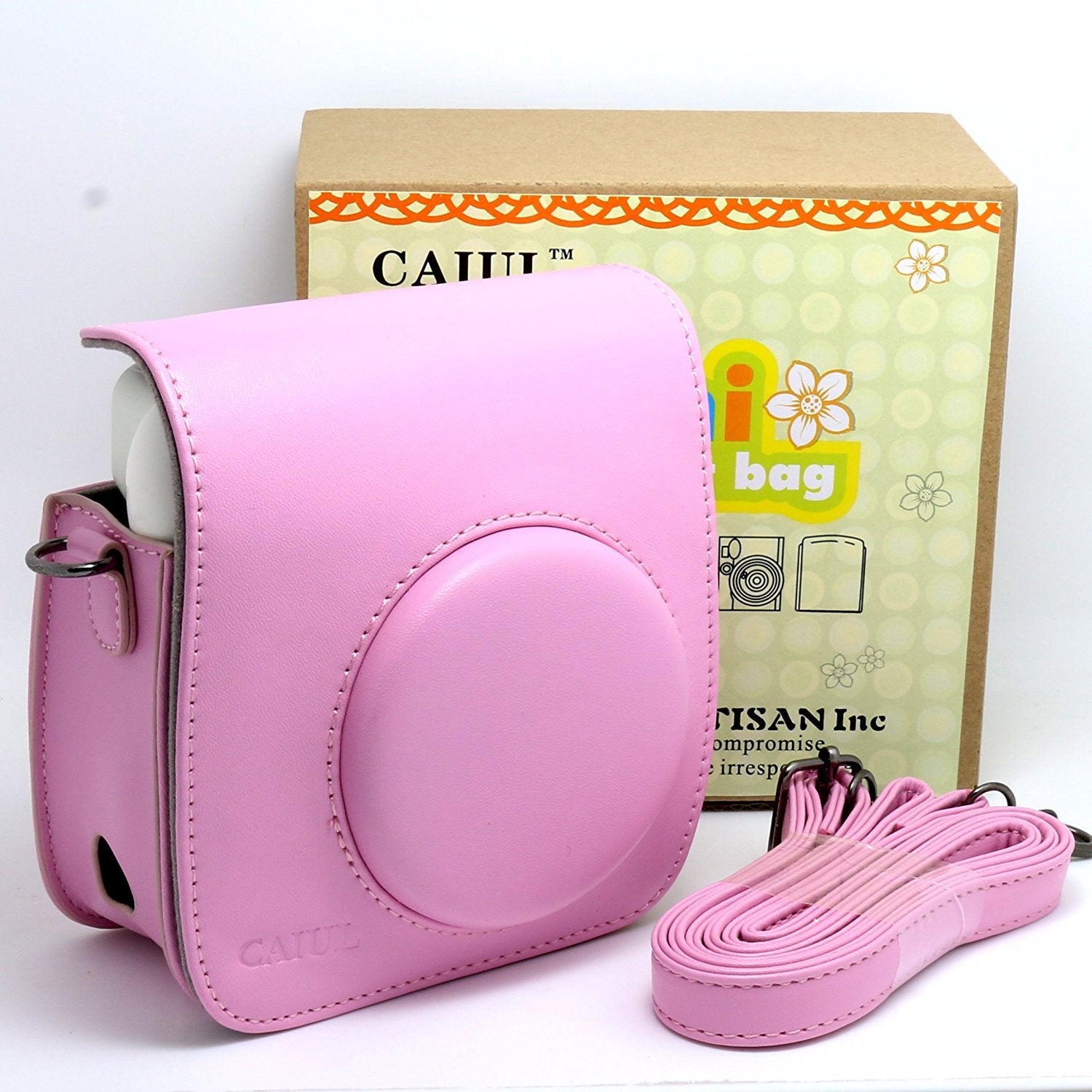 CAIUL PU Leather Instant Camera Case For Fujifilm Instax Mini 25 Instant Camera,Pink