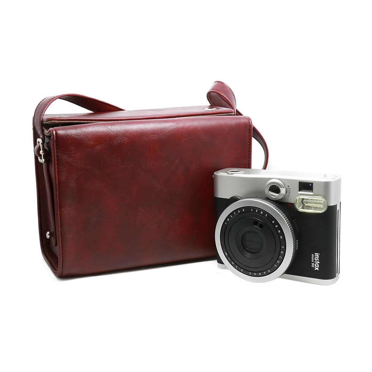CAIUL Travel Carrying Camera Case Bag for Fujinfilm Mini 8 50s 90 7s 25/ Polaroid PIC300P/ Polaroid Z2300(PU Leather), Red Brown