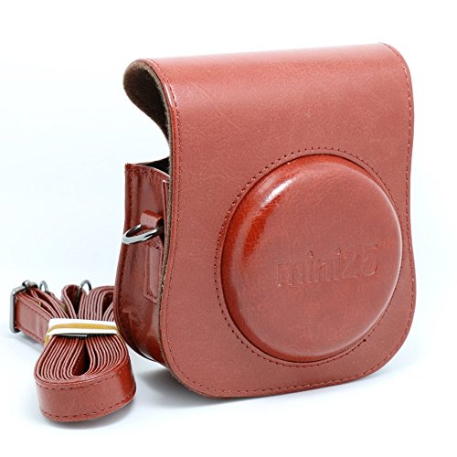 CAIUL Vintage Carry Camera Case Bag with Shoulder Strap Compatible with Fujifilm Instax Mini 25 Instant Camera, coffee
