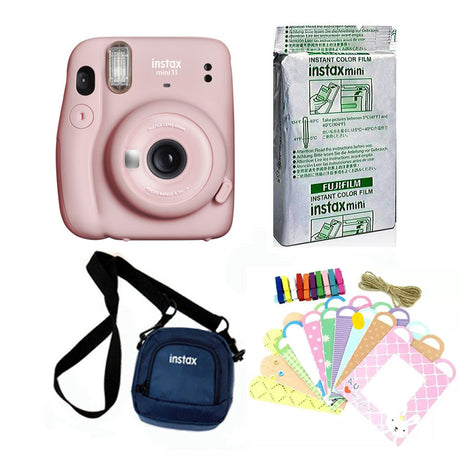 FUJIFILM INSTAX Mini 11 Instant Camera with 10 sheets film roll + camera case + bunting2, kit. Blush Pink