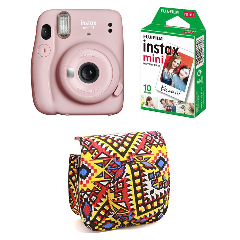 FUJIFILM INSTAX Mini 11 Instant Film Camera with 10X1 Pack of Instant Film With Bohemia Pouch Blush Pink