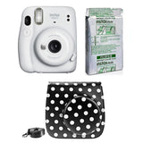 FUJIFILM INSTAX Mini 11 Instant Film Camera with 10X1 Pack of Instant Film With Dot Black Pouch Ice White