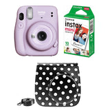 FUJIFILM INSTAX Mini 11 Instant Film Camera with 10X1 Pack of Instant Film With Dot Black Pouch Lilac Purple