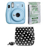 FUJIFILM INSTAX Mini 11 Instant Film Camera with 10X1 Pack of Instant Film With Dot Black Pouch Sky Blue