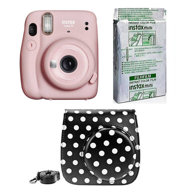FUJIFILM INSTAX Mini 11 Instant Film Camera with 10X1 Pack of Instant Film With Dot Black Pouch Blush Pink