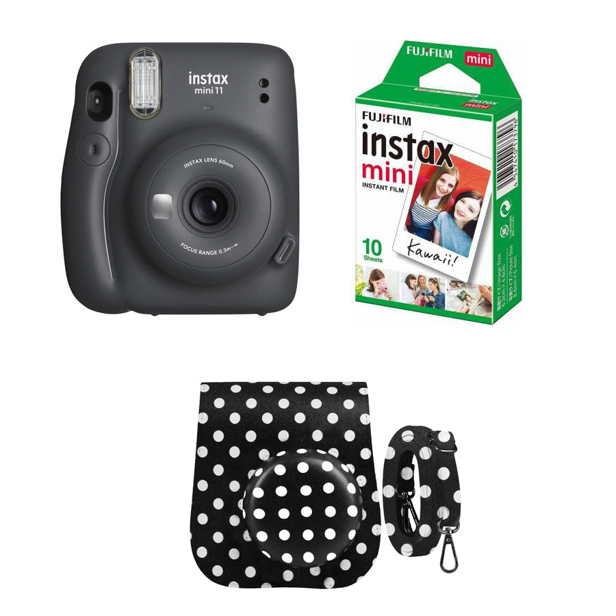 FUJIFILM INSTAX Mini 11 Instant Film Camera with 10X1 Pack of Instant Film With Dot Black Pouch Charcoal Gray