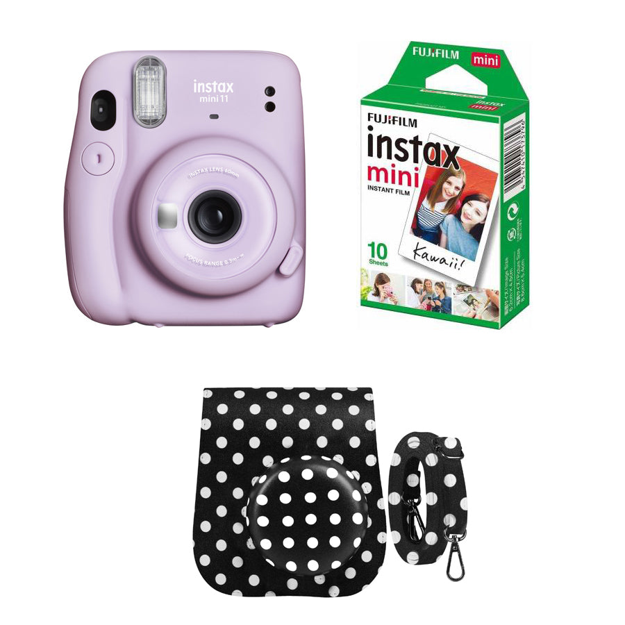 FUJIFILM INSTAX Mini 11 Instant Film Camera with 10X1 Pack of Instant Film With Dot Black Pouch Lilac Purple
