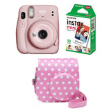 FUJIFILM INSTAX Mini 11 Instant Film Camera with 10X1 Pack of Instant Film With Dot Pink Pouch Blush Pink