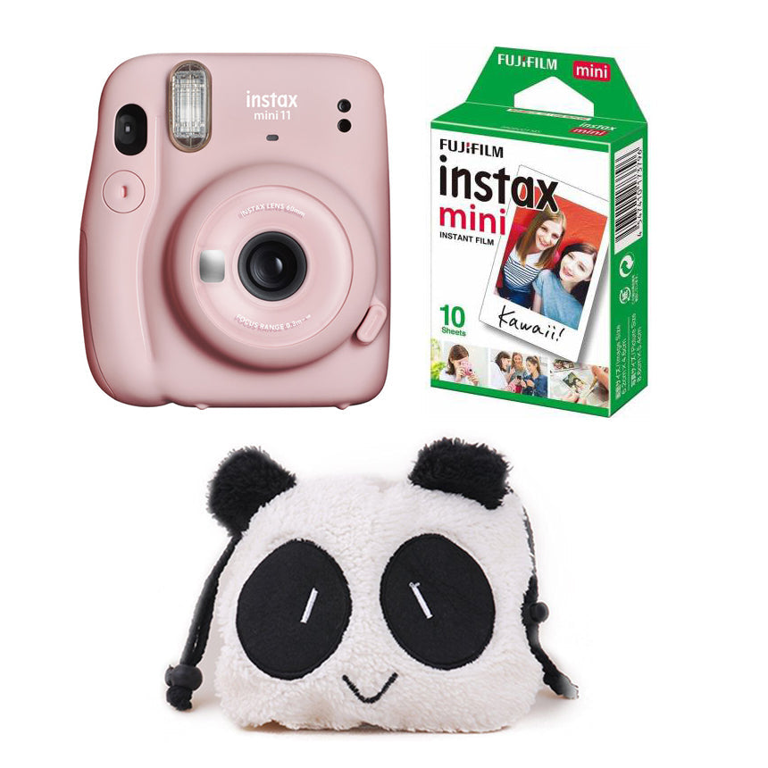 FUJIFILM INSTAX Mini 11 Instant Film Camera with 10X1 Pack of Instant Film With Panda Pouch Blush Pink