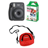 FUJIFILM INSTAX Mini 11 Instant Film Camera with 10X1 Pack of Instant Film With Red Pouch Kit (10 Exposures) Charcoal Gray