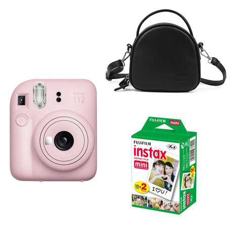 FUJIFILM INSTAX Mini 12 Instant Film Camera with Black shell bag and 20 Shots Instant film Blossom Pink