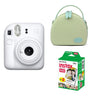 FUJIFILM INSTAX Mini 12 Instant Film Camera with green shell bag and 20 Shots Instant film Clay White