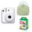 FUJIFILM INSTAX Mini 12 Instant Film Camera with green shell bag and 20 Shots Instant film Clay White